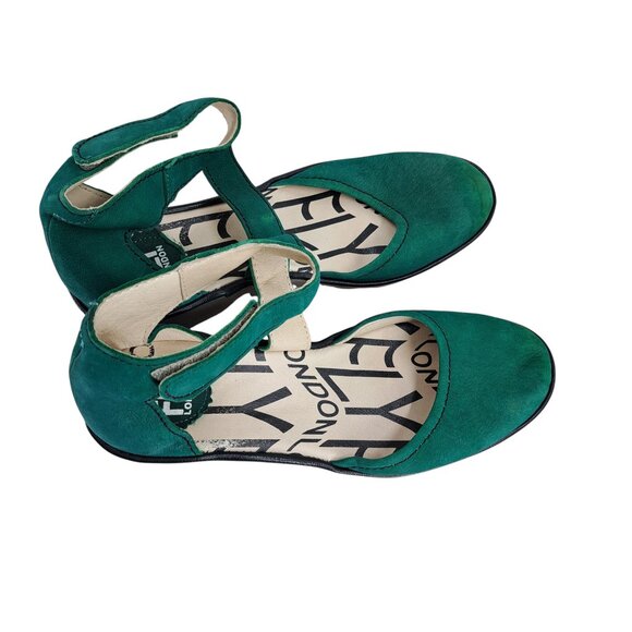 Fly London Piat Green Leather Wedge Ankle Strap Shoes Size 38 US 7.5-8 Mary Jane - Picture 10 of 13